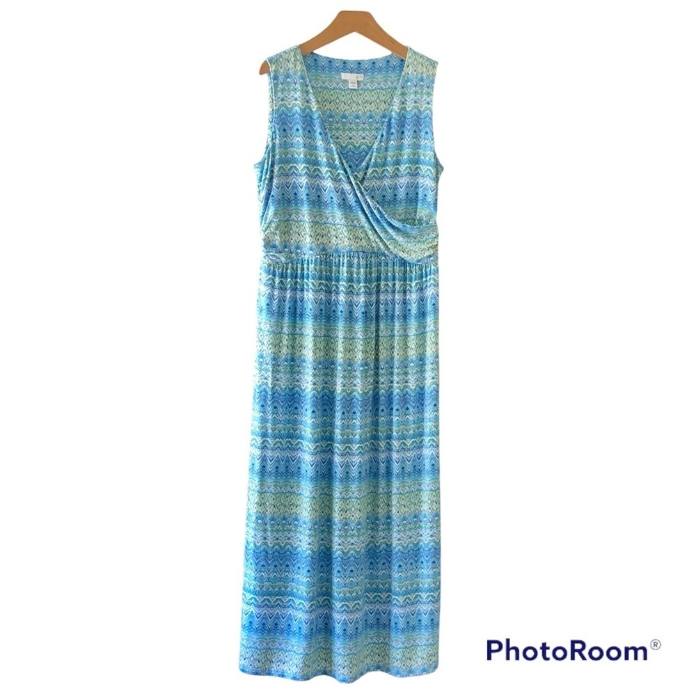 J. Jill Aegean Island Blue & Green Ikat Print Maxi Dress Women's Size S Petite